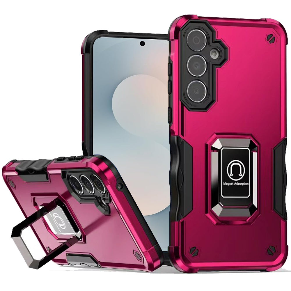 For Samsung Galaxy S25 FE, S25 Fan Edition Hybrid Stand Magnetic Ring Holder Kickstand Heavy Duty Rugged Drop Silicone & Hard PC Shockproof Case Cover Rose Gold