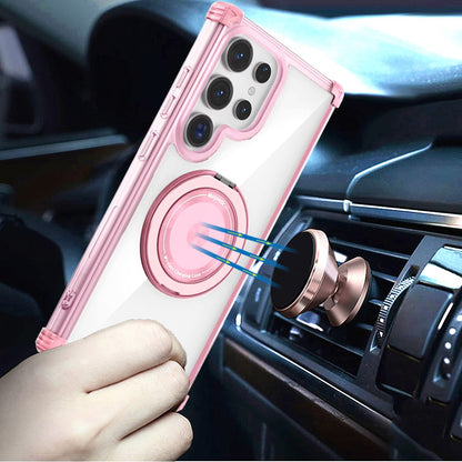 For Samsung Galaxy S25 Ultra Shield Magnetic Case [Compatible with MagSafe], 360° Rotatable Invisible Ring Stand, Transparent Back Case Cover