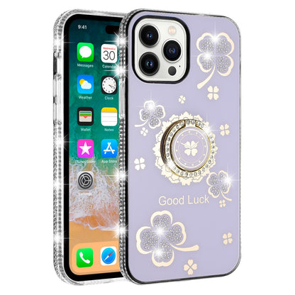 For Motorola Moto G 5G 2025 Diamonds Bling All Around Edges Sparkly Glitter Hybrid with Ring Stand Holder Fashion Good Luck Case Cover