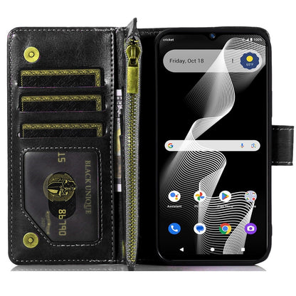 For T-Mobile Revvl 7 5G Leather Wallet Case with Zipper, 9 Card Slots, Cash Pocket, Stand & Strap, Clutch Pouch Design Case Cover Black