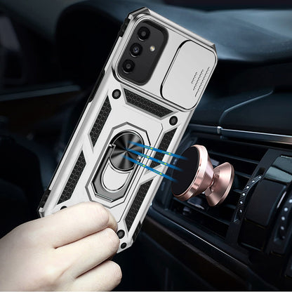 For Motorola Moto G 5G 2025 Hybrid Ring Shockproof with 360° Rotate Ring Kickstand, Camera Lens Protection, Soft Edge Bumper Case Cover Silver