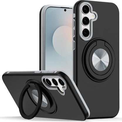 For Samsung Galaxy S25 FE, S25 Fan Edition Metal Matte Hybrid with Invisible Rotational Ring Stand, Car Mount Friendly, Military Grade Slim Fit Sturdy Case Cover Blue
