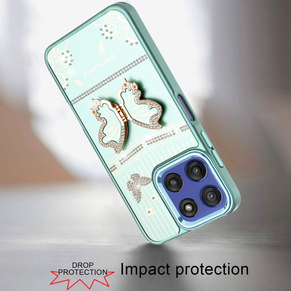 For Motorola Moto G Stylus 5G 2026 /2025 Glitter 3D Butterfly Design Bling Metallic Edge Hybrid Stand Drop Protection TPU Shockproof Case Cover