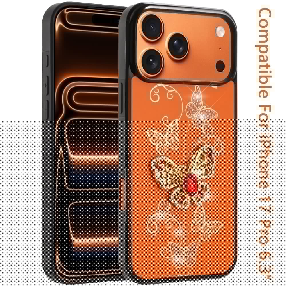 For Apple iPhone 17 Pro (6.3") Diamonds 3D Fashion Bling Sparkly Glitter Ornaments Engraving Hybrid with Ring Stand Case Cover