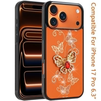 For Apple iPhone 17 Pro (6.3") Diamonds 3D Fashion Bling Sparkly Glitter Ornaments Engraving Hybrid with Ring Stand Case Cover