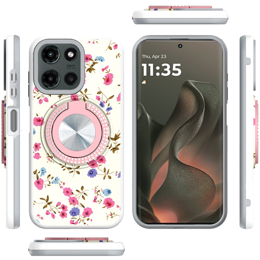 For Motorola Moto G Power 5G 2025 Pattern Design Hybrid with Invisible Ring Stand & Magnetic Back, Shockproof Protective Grip Case Cover