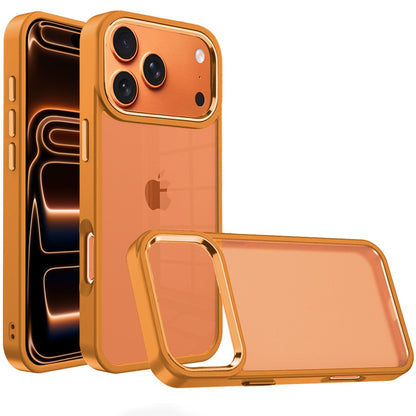 For Apple iPhone 17 Pro (6.3") Slim Fit Hybrid Transparent Thick Acrylic with Metal Buttons Frame Protective Hard PC + TPU Shockproof Case Cover Cosmic Orange