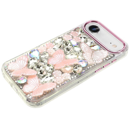 For Apple iPhone 17 Air (6.6") 3D Diamond Floral Butterfly Bling Stone Hybrid, Sparkly Rhinestone Gemstone Back Shockproof Case Cover