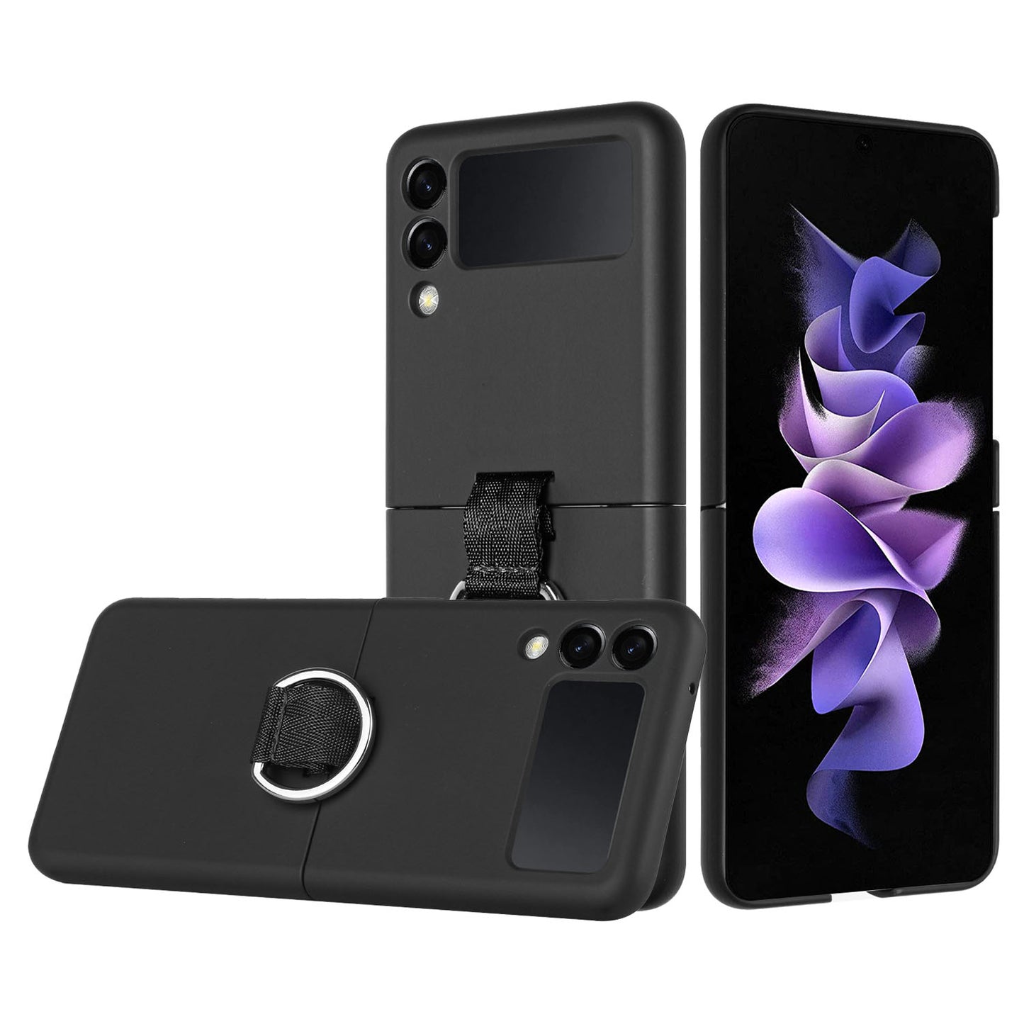 For Samsung Galaxy Z Flip 7 Case with Finger Hook Hybrid Grip Holder, Shockproof Slim Fit Rubber TPU + Hard PC Case Cover