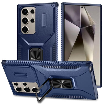 For Samsung Galaxy S25 /S24 Case, Camera Cover with Magnetic Rotation Ring Stand, Military Grade Hybrid Hard TPU Shockproof Case Cover