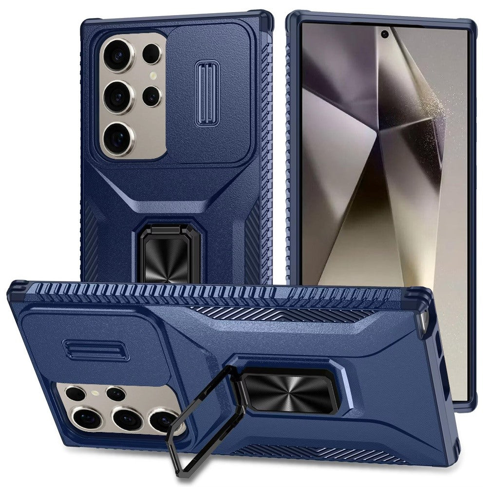 For Samsung Galaxy S25 Ultra Case, Camera Cover with Magnetic Rotation Ring Stand, Military Grade Hybrid Hard TPU Shockproof Case Cover