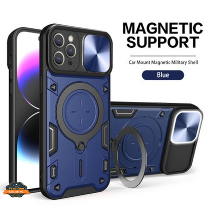For Samsung Galaxy S24 FE /Fan Edition Magnetic Circle Ring Stand Compatible with Magsafe and Sliding Camera Lens Protector Hybrid Case Cover