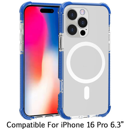 For Apple iPhone 16 Pro (6.3") Hybrid Acrylic Transparent Hard PC + TPU Color Frame Bumper Compatible with MagSafe Case Cover