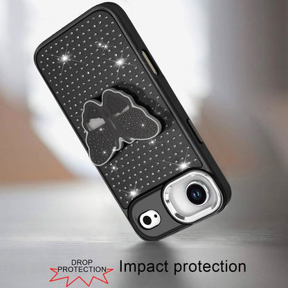 For Apple iPhone 17 Air (6.6") Butterfly Moveable Grip 3D Pop Stand Full Diamond Bling Sparkling TPU Fashion Hybrid Case Cover