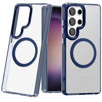 For Samsung Galaxy S23 Ultra Transparent Back Hybrid Case - Magnetic Circle, Color Frame, Metal Buttons, MagSafe Compatible Case Cover