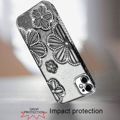 For Apple iPhone 11 Luxury Flower Design Sparkle Glitter Diamond Rhinestone Shimmer Bling Plating Thick TPU Hard PC Case Cover
