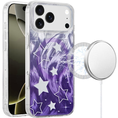 For Apple iPhone 17 Pro Stylish Pattern Fashion IMD Printed Design TPU Double Layer Slim Shockproof with Magnetic Back Case Cover Gradient Purple Star