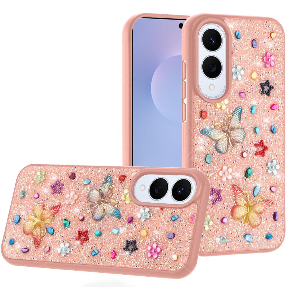 For Samsung Galaxy S25 EDGE Diamond Butterfly 3D Glitter Bling Design, Slim Hybrid Sparkle Protective Cover TPU for Women Girls Case Cover