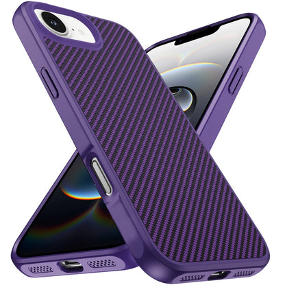 For Apple iPhone 16e Carbon Fiber Design with Magnetic HQ 2.0mm Thick Hybrid Shockproof Rubber Hard PC Case Cover