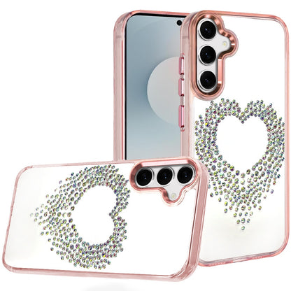 For Samsung Galaxy S25 FE, S25 Fan Edition Angel Hearts Bling Glitter Diamond Hybrid TPU Cover, Colorful Frame Shockproof Protective Back Case Cover Silver
