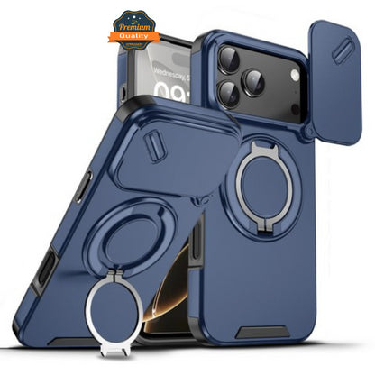 For Apple iPhone 17 Pro Max Hybrid Case with 360° Magnetic Ring Stand, Camera Slide Protector & Compatible with MagSafe Case Cover