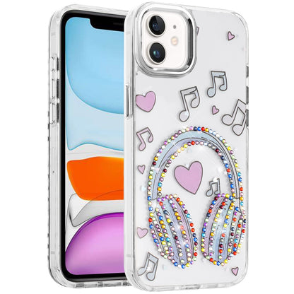 For Apple iPhone 11 Butterfly Resin Epoxy Diamond Design Metal Edged Hybrid Shockproof Heavy Duty Drop Protection Case Cover