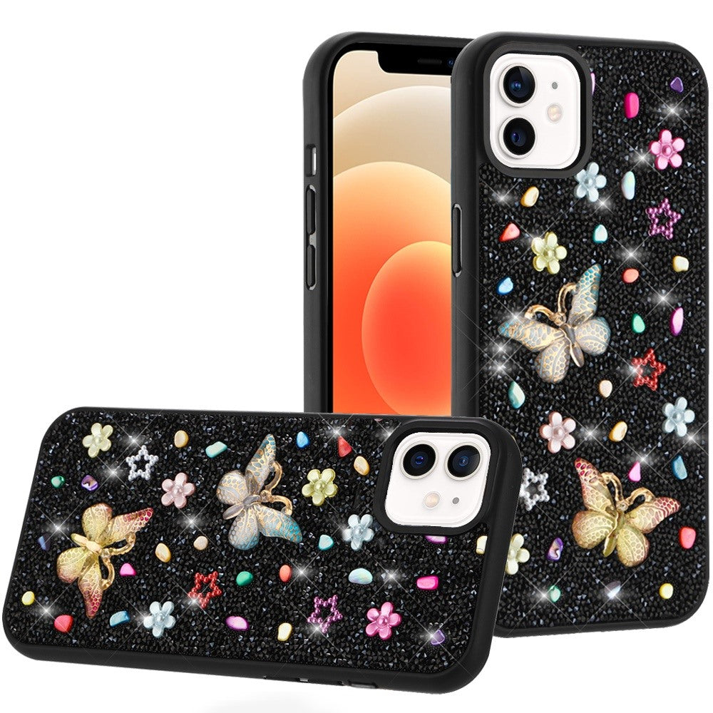For Apple iPhone 17E /16E Diamond Butterfly 3D Glitter Bling Design, Slim Hybrid Sparkle Protective Cover TPU for Women Girls Case Cover