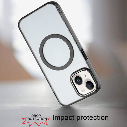 For iPhone 14/13 (6.1") Transparent Back Hybrid Case - Magnetic Circle, Color Frame, Metal Buttons, MagSafe Compatible Case Cover