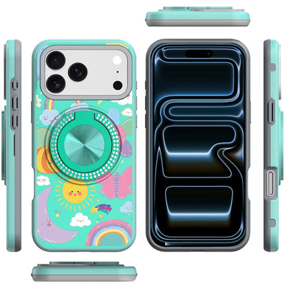 For Apple iPhone 17 Pro Max Pattern Design Hybrid with Invisible Ring Stand & Magnetic Back, Shockproof Protective Grip Case Cover