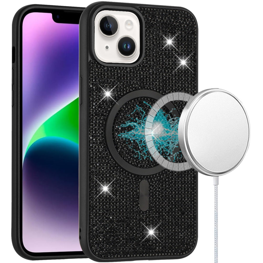For Apple iPhone 17E /16E Sparkly Diamond Bling Case Rhinestone Skin Hybrid with Magnetic Circle, MagSafe Compatible Case Cover Black