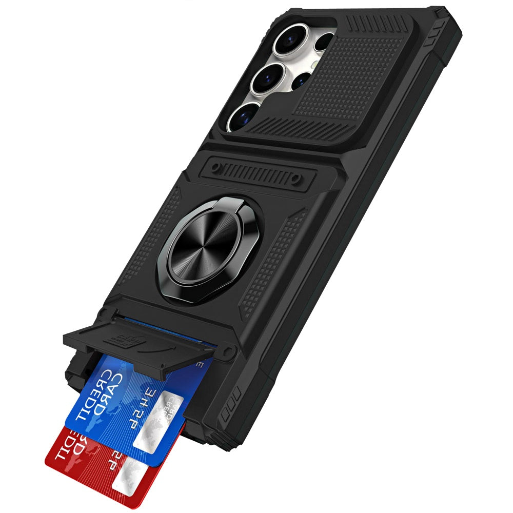 For Samsung Galaxy A57 2X Card Slot Metal Ring Stand Hybrid Shockproof Heavy Duty Drop Protection Multi Functional Design Case Cover