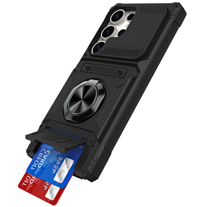 For Samsung Galaxy A57 2X Card Slot Metal Ring Stand Hybrid Shockproof Heavy Duty Drop Protection Multi Functional Design Case Cover