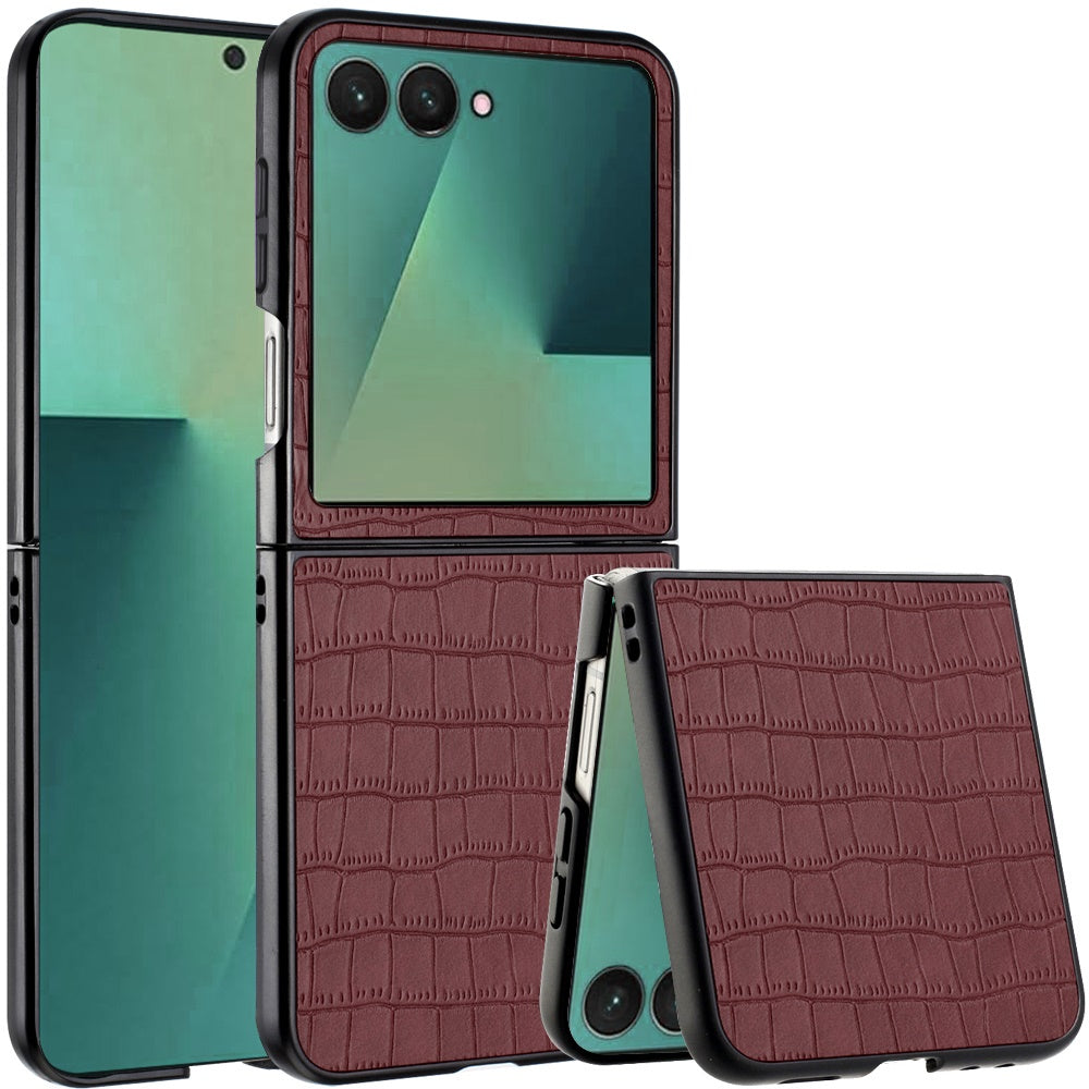 For Samsung Galaxy Z Flip 7 PU Vegan Leather Case, Premium Snap-On Hard Shell Cover, Slim Fit Protective Matte Finish Case Cover