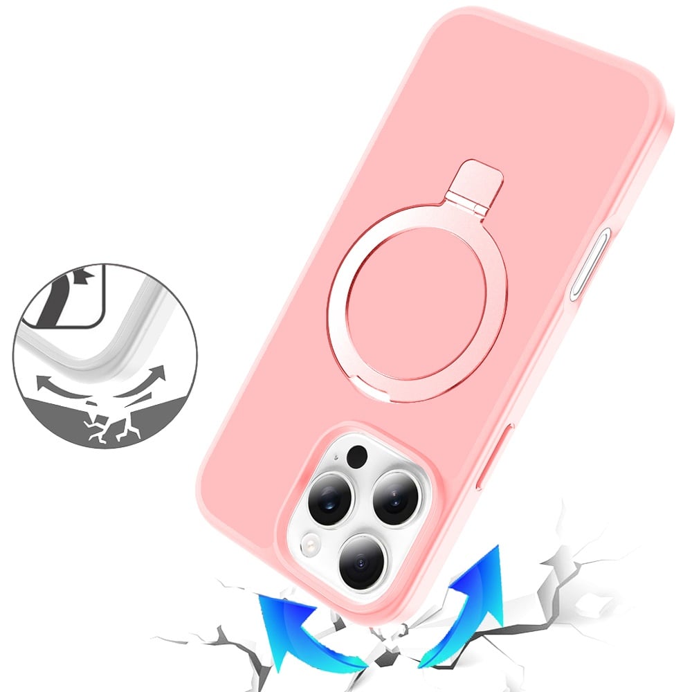 Phone Case for Apple iPhone 16 Pro Max Magnetic Ring Stand Full Rotation Matte Shockproof Grip Anti Slip Durable Camera Protection Hybrid Cover Light Pink
