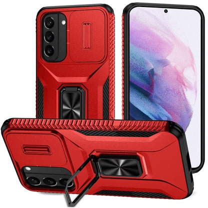 For Samsung Galaxy S21 Case, Camera Cover with Magnetic Rotation Ring Stand, Military Grade Hybrid Hard TPU Shockproof Case Cover Black