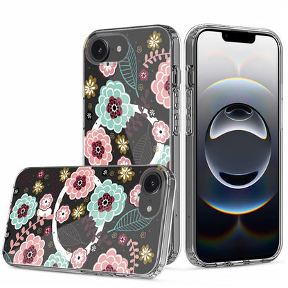 For Apple iPhone 16e Hybrid Flower Design Stylish Fashion Case, MagSafe Compatible, Thick Shockproof Hard PC Case Cover