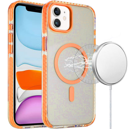For Apple iPhone 11 Transparent Hybrid with Color-Matched Magnetic Circle, Rubber TPU Frame Hard PC Shockproof Case Cover Cosmic Orange