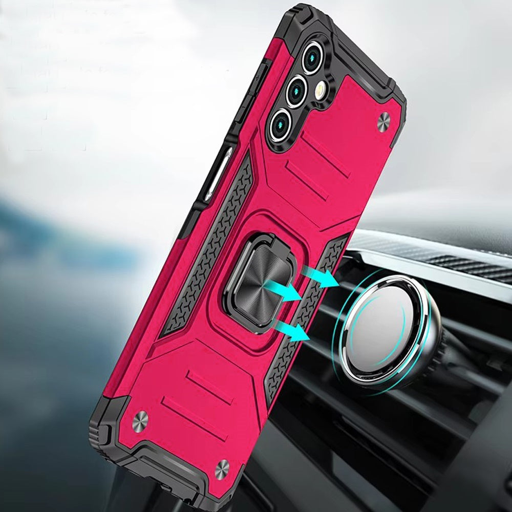 For Samsung Galaxy S25 Fan Edition /Galaxy S25 FE Armor Hybrid Magnetic Stand with Ring Holder Kickstand Shockproof Heavy-Duty Durable Rugged TPU Dual Layer Case Cover Hot Pink