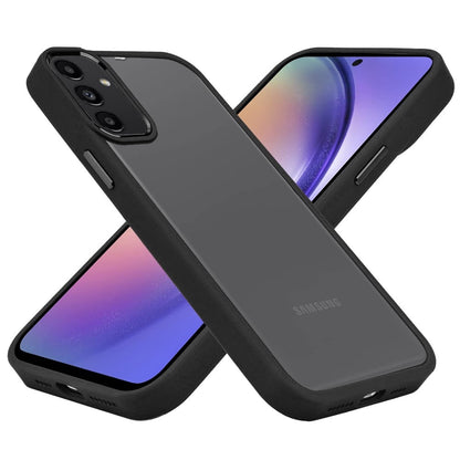 For Samsung Galaxy A15 5G Slim Fit Hybrid Transparent Thick Acrylic with Metal Buttons Frame Protective Hard PC + TPU Shockproof Case Cover Black