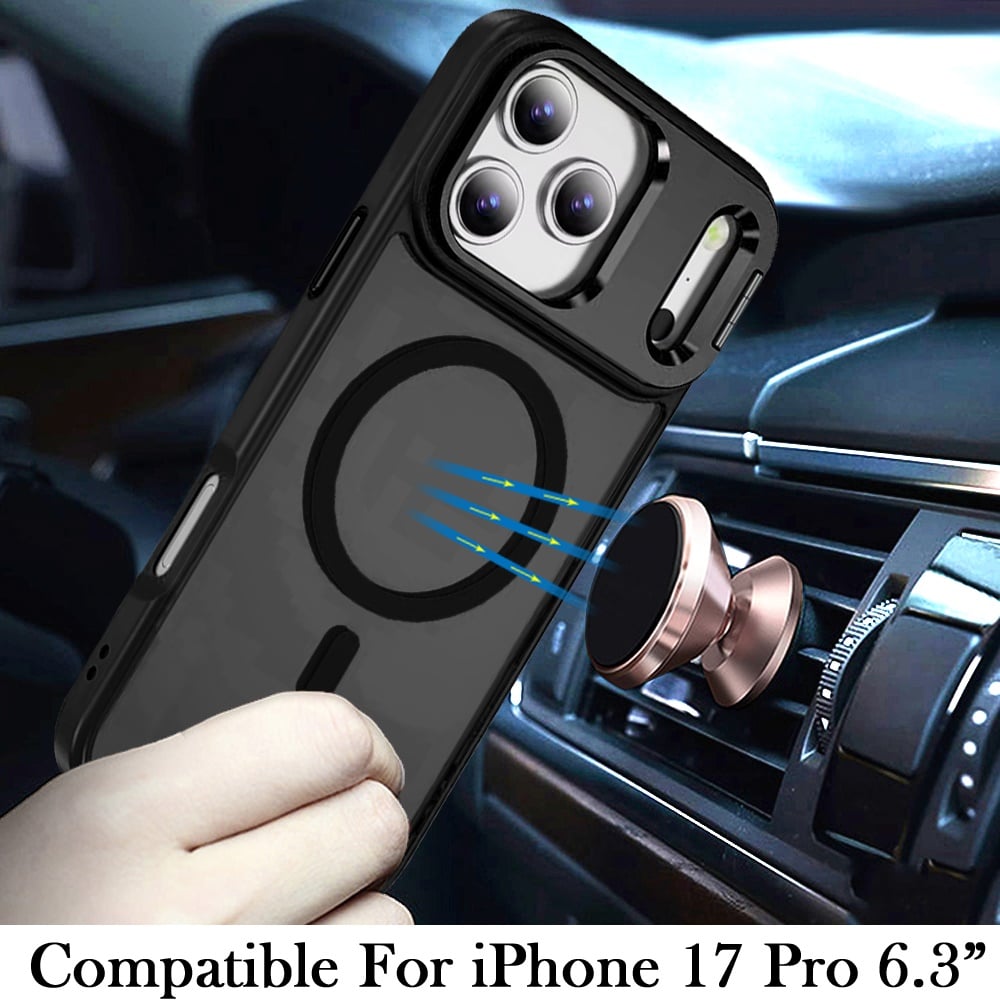 For Apple iPhone 17 Pro (6.3") Heavy Duty Metallic Hybrid Tough TPU with Camera Ring Stand, MagSafe Compatible, Rugged Drop Protection Case Cover