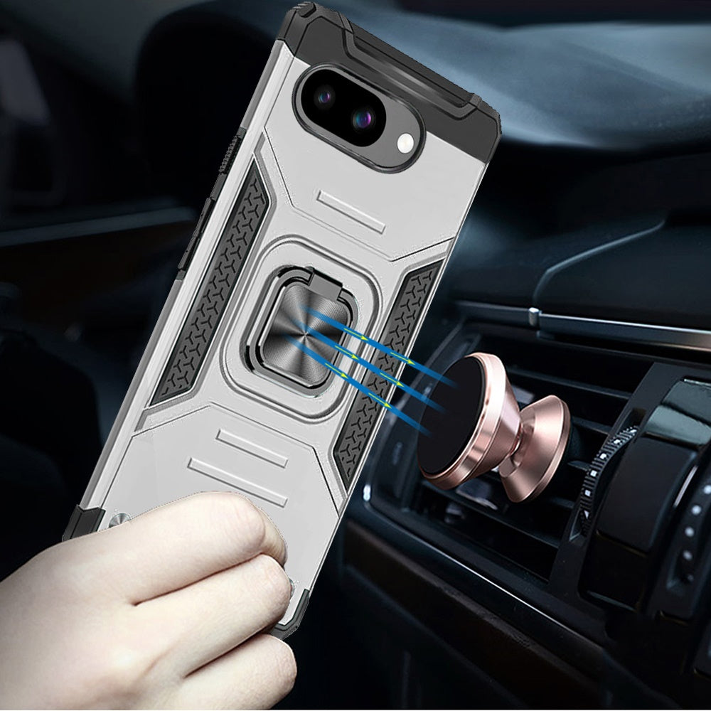 For Google Pixel 9A Armor Hybrid Magnetic Stand with Ring Holder Kickstand Shockproof Heavy-Duty Durable Rugged TPU Dual Layer Case Cover