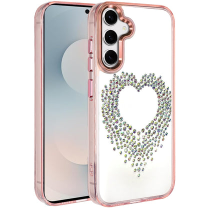 For Samsung Galaxy S25 FE, S25 Fan Edition Angel Hearts Bling Glitter Diamond Hybrid TPU Cover, Colorful Frame Shockproof Protective Back Case Cover Rose Gold