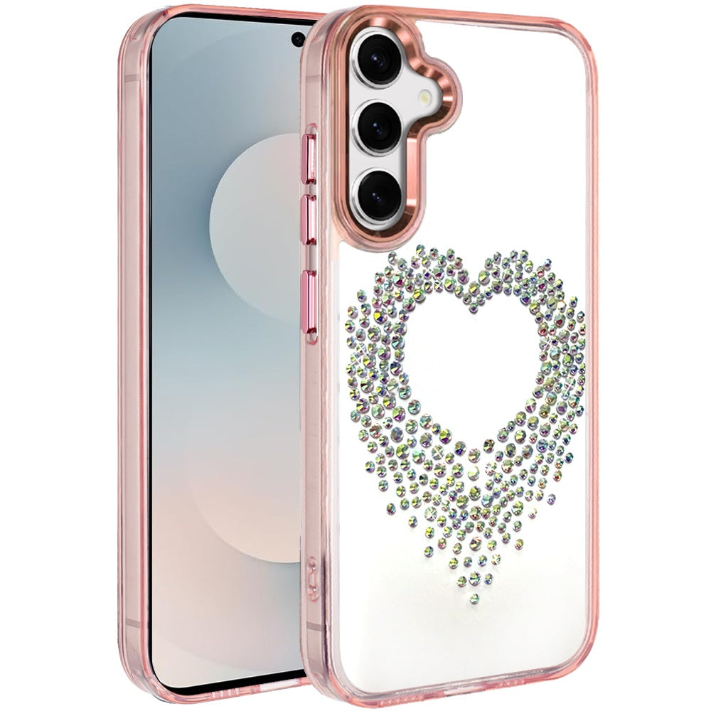 For Samsung Galaxy S25 FE, S25 Fan Edition Angel Hearts Bling Glitter Diamond Hybrid TPU Cover, Colorful Frame Shockproof Protective Back Case Cover Silver