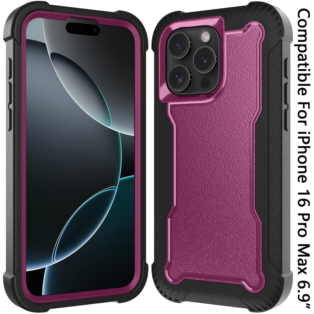 For iPhone 16 Pro Max (6.9") Tough Hybrid Case - Shockproof 3-in-1 Armor Full-Body Protection PC + TPU Rubber Bumper Frame Case Cover