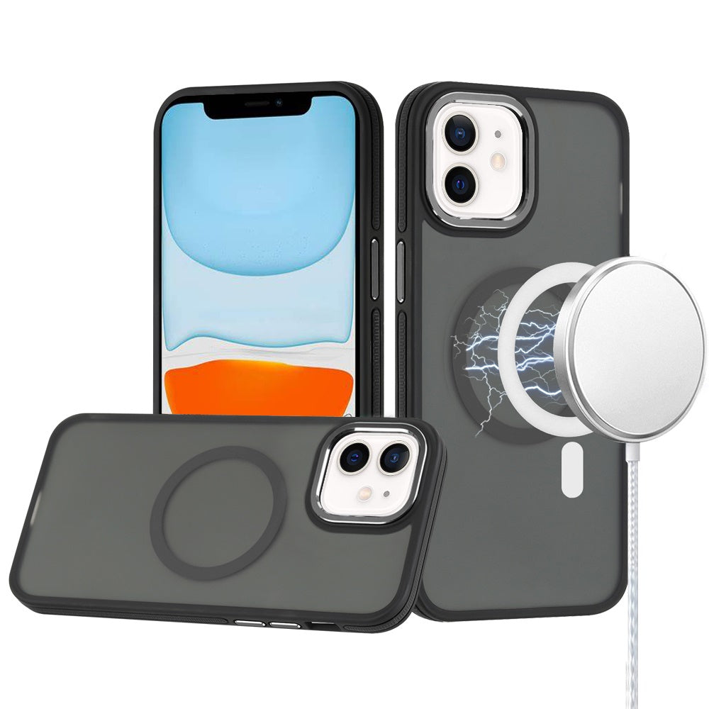For Apple iPhone 17E /16E Frosted Translucent Back Hybrid Case with Magnetic Circle; MagSafe Compatible, Military Grade Shockproof, Slim Design Case Cover Black
