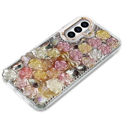 For Samsung Galaxy A16 5G Muti-Color Floral Fashion Bling Crystal 3D Full Diamonds Stones Sparkle Rhinestone Glitter Hybrid Case Cover