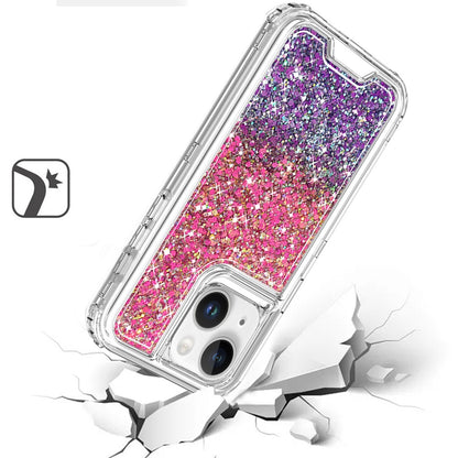 For Samsung Galaxy A16 5G Epoxy Bling Glitter Sparkly 3in1 Shockproof Transparent Hybrid Shockproof Full Body PC Bumper Case Cover Hot Pink + Purple