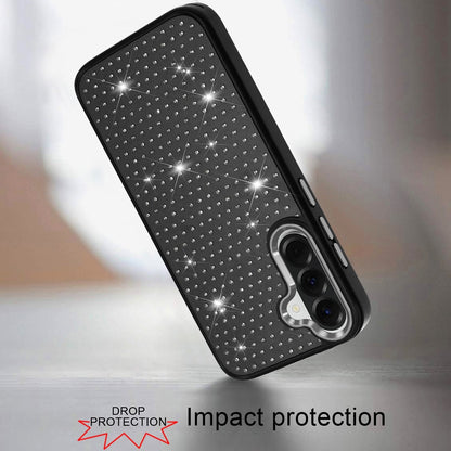 For Samsung Galaxy A37 Bling Diamond Metallic, Full Sparkle Chrome Edged Hybrid Protective Shockproof Case Cover