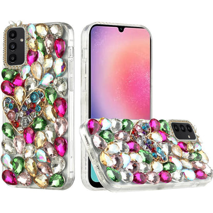 For Samsung Galaxy Z Flip 7 FE Bling Crystal 3D Full Diamonds Luxury Sparkle Rhinestone Hybrid Protective Case Cover Colorful Heart