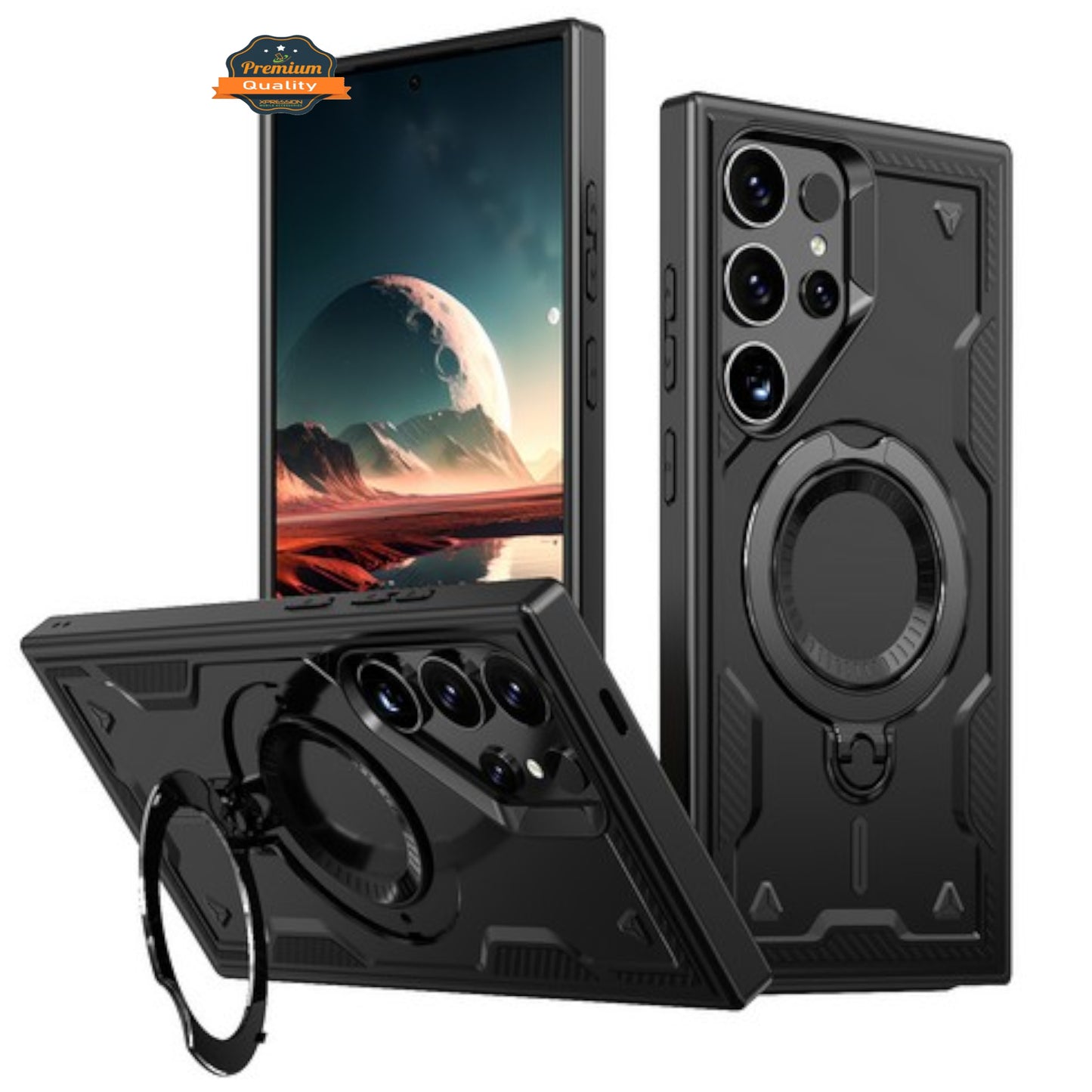 For Samsung Galaxy S25 Ultra Ring Holder Military-Grade Shockproof, Magnetic Kickstand, Large Twisting Compatible with MagSafe Case Cover